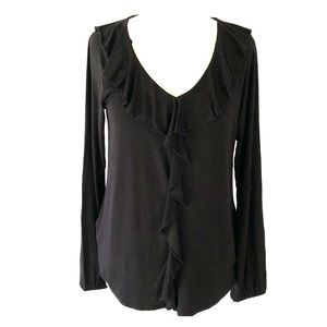 Blouse/Top 89th & Madison Ruffle Front Black Size L NWT